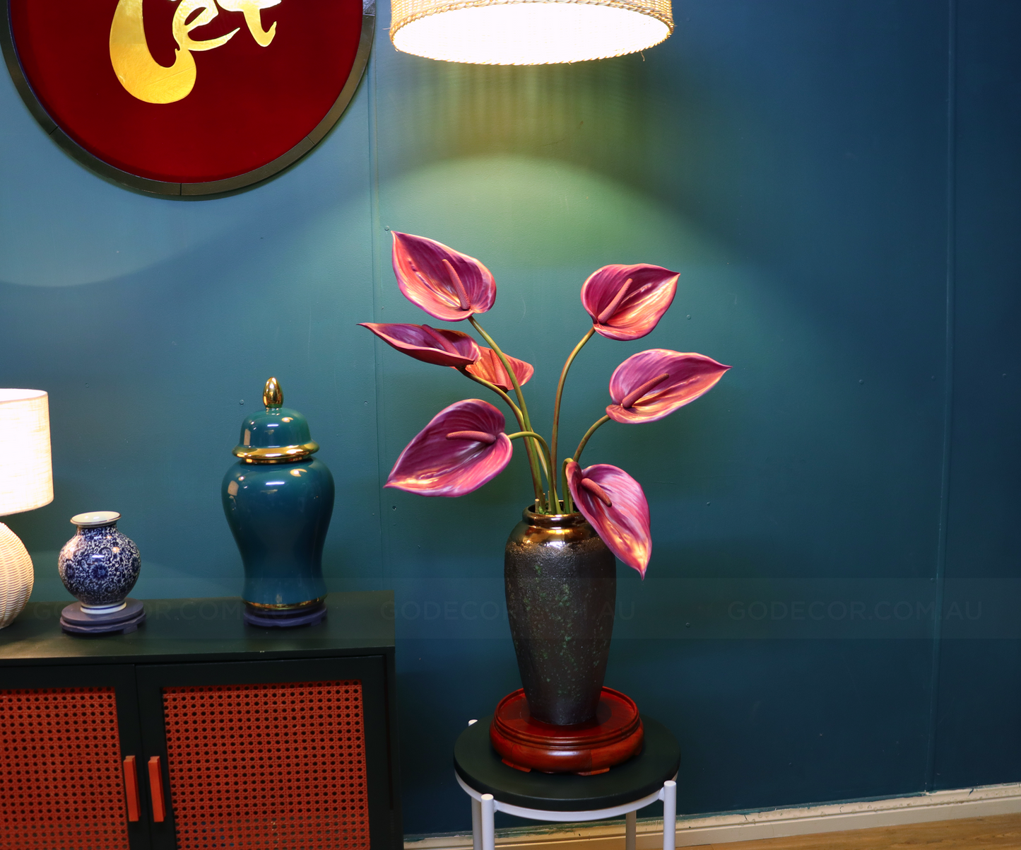 80CM Tall Artificial Flower Arrangement Purple Flamingo Flowers In Vase (ARBP2)