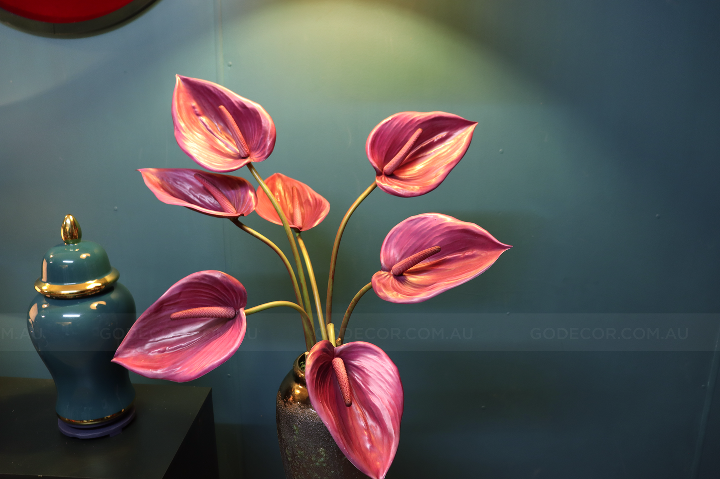 80CM Tall Artificial Flower Arrangement Purple Flamingo Flowers In Vase (ARBP2)