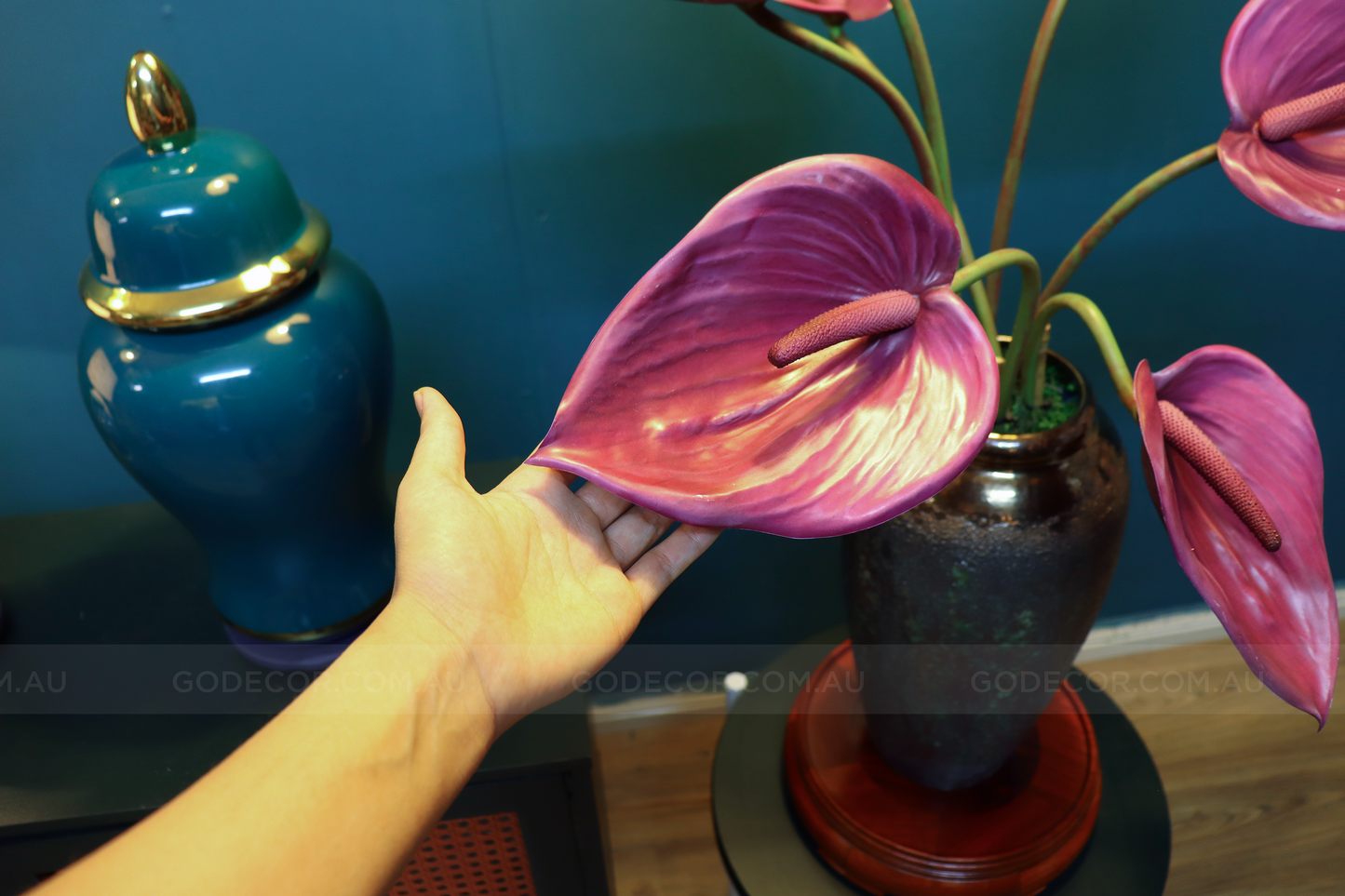 80CM Tall Artificial Flower Arrangement Purple Flamingo Flowers In Vase (ARBP2)