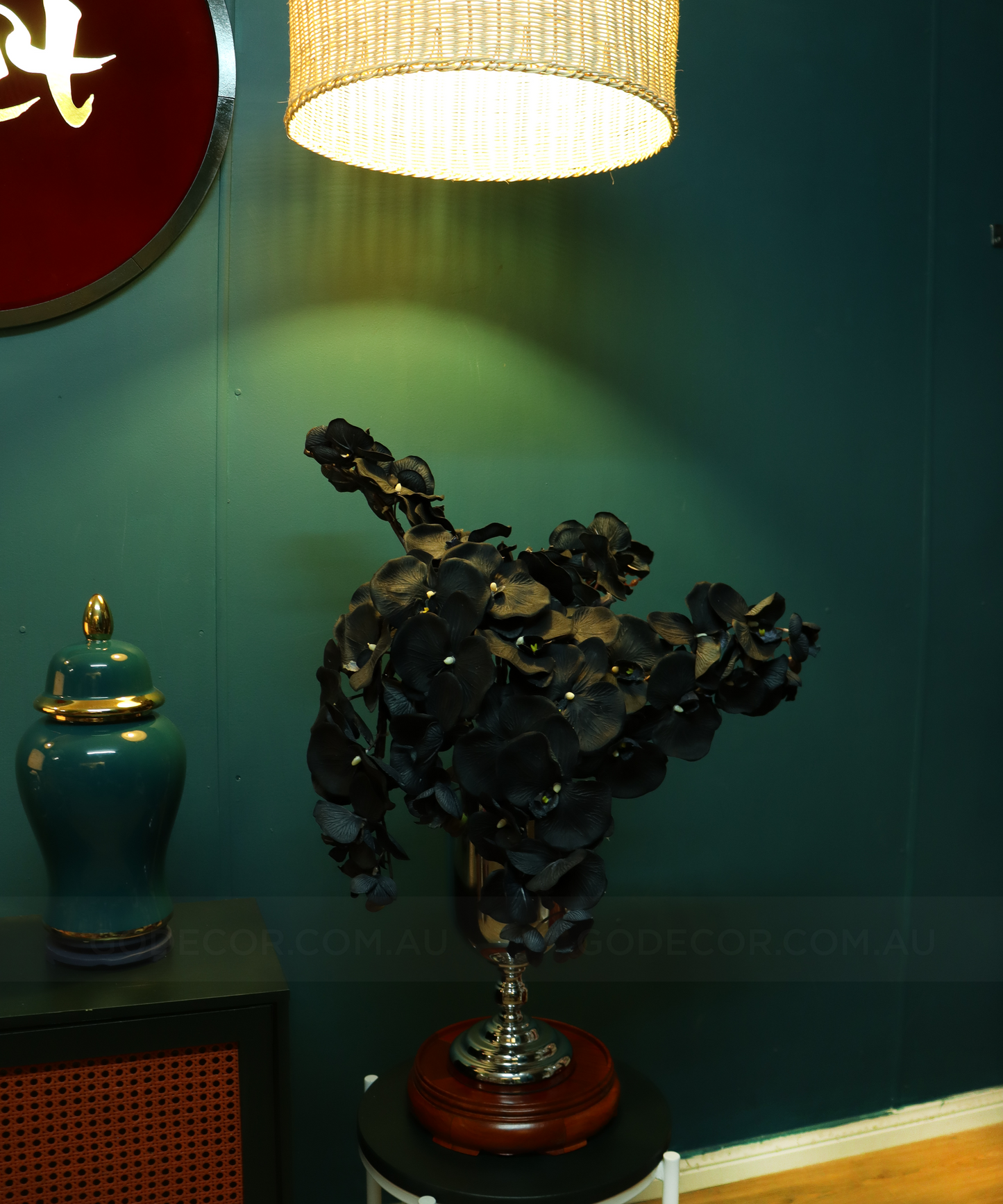 80CM Tall Artificial Flower Arrangement Black Orchids In Vase (ARBR2)