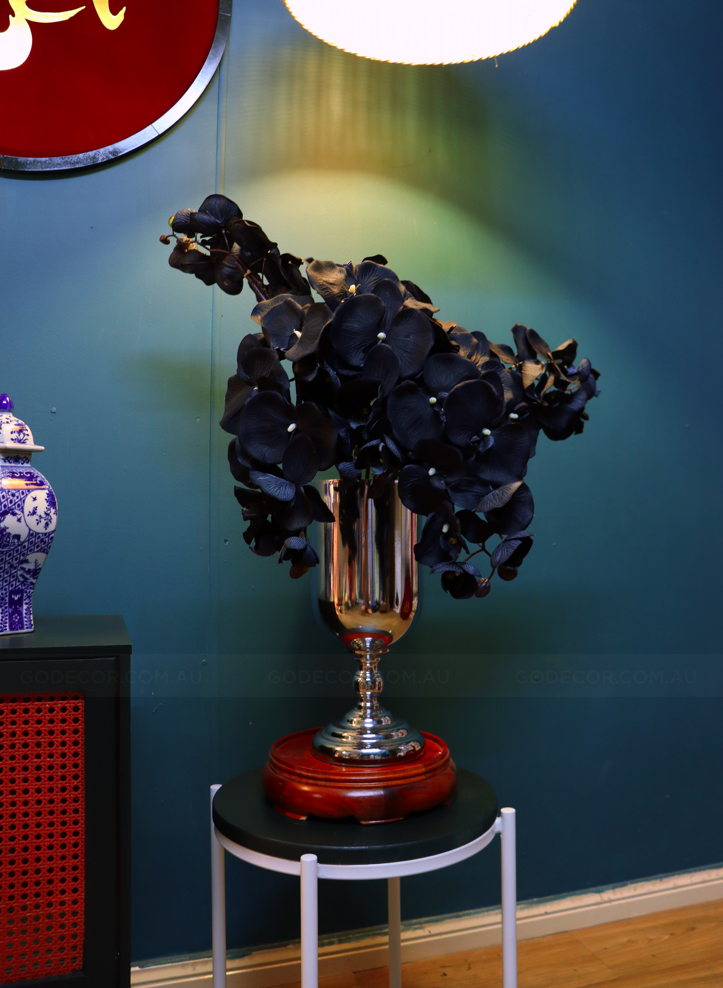 80CM Tall Artificial Flower Arrangement Black Orchids In Vase (ARBR2)
