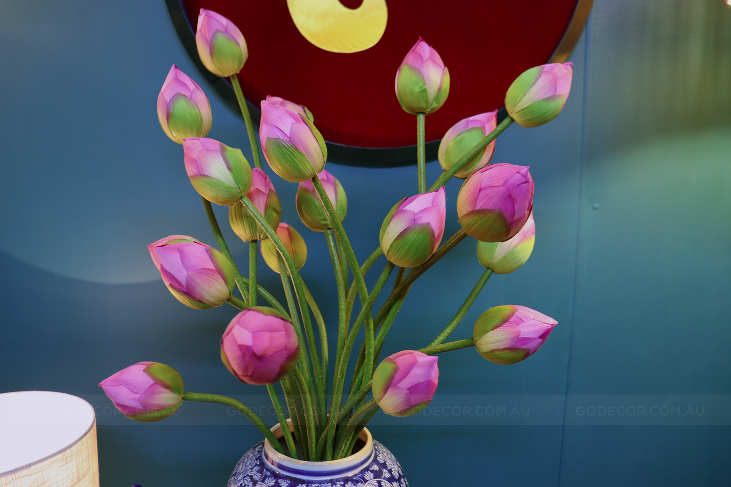 85CM Tall Artificial Flower Arrangement Realistic Lotus In Blue & White Pattern Jar (ARCK1)