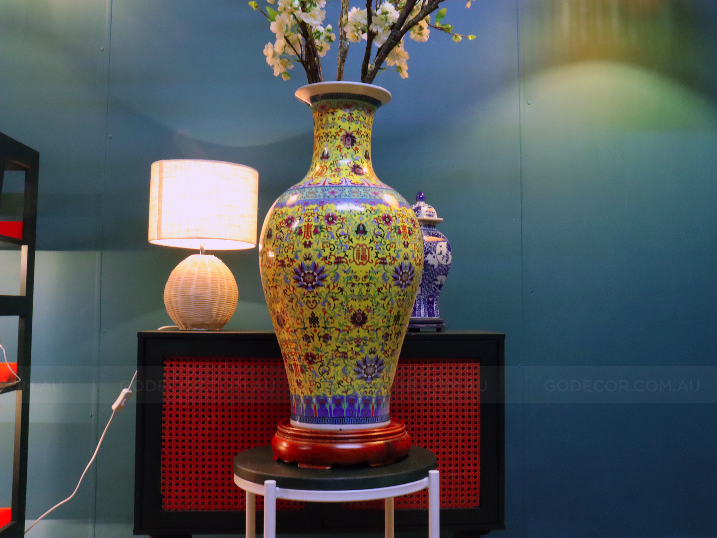 1.6M Tall Artificial Flowers Arrangement Plum Blossom in Chinese Pattern Vase(ARBC1)