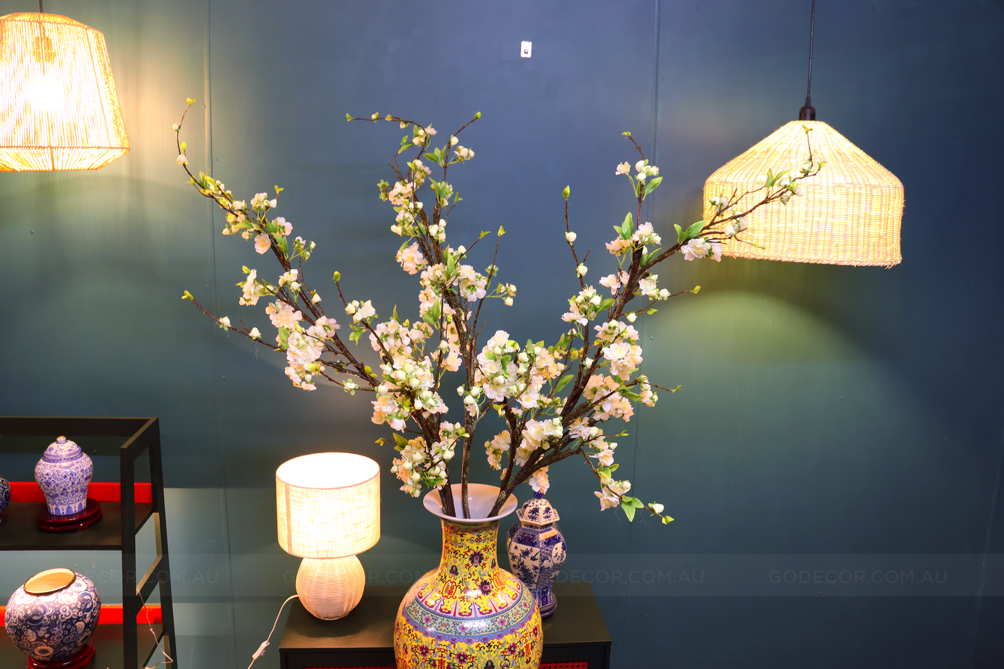 1.6M Tall Artificial Flowers Arrangement Plum Blossom in Chinese Pattern Vase(ARBC1)