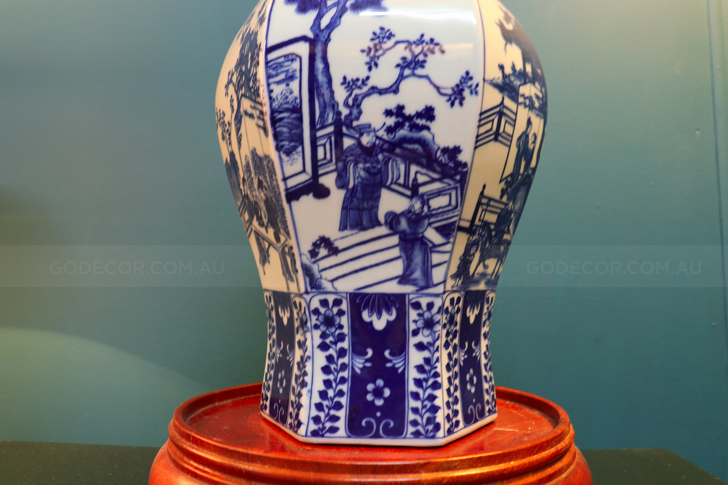 86CM Tall Artificial Flower Arrangement Gold Plum Blossom In Blue & White Pattern Jar(ARBU2)