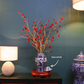80CM Tall Artificial Flower Arrangement Red Plum Blossom In Blue & White Pattern Jar (ARBV1)