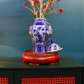 80CM Tall Artificial Flower Arrangement Red Plum Blossom In Blue & White Pattern Jar (ARBV1)