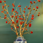 80CM Tall Artificial Flower Arrangement Red Plum Blossom In Blue & White Pattern Jar (ARBV1)