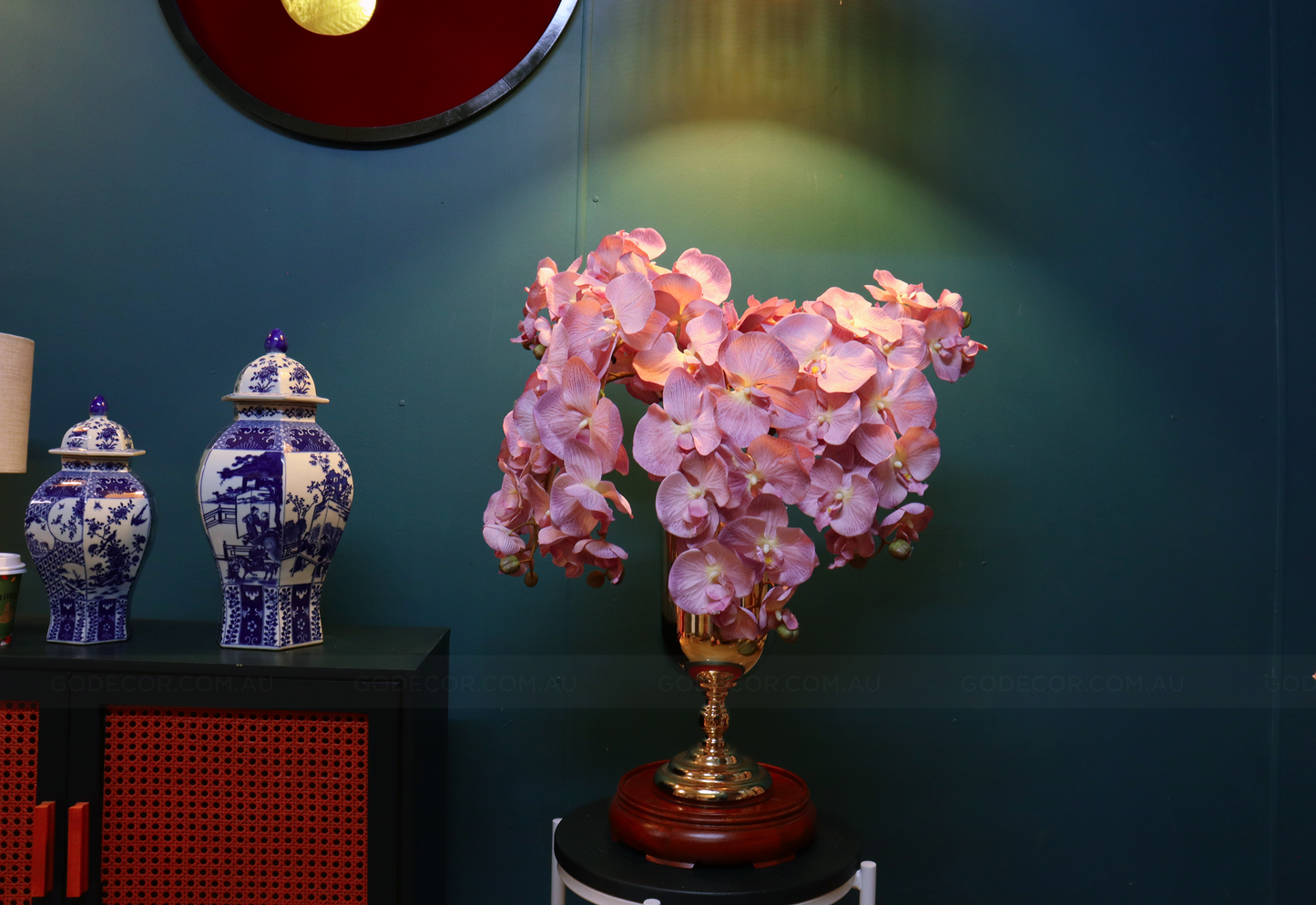 73CM Tall Artificial Flowers Arrangement Blush Orchids In Metal Vase (ARBR1)