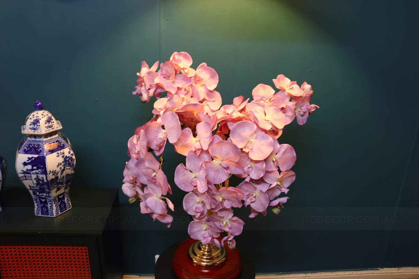 73CM Tall Artificial Flowers Arrangement Blush Orchids In Metal Vase (ARBR1)
