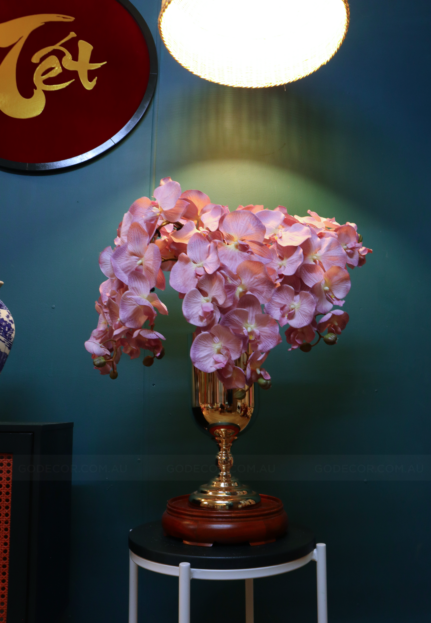 73CM Tall Artificial Flowers Arrangement Blush Orchids In Metal Vase (ARBR1)