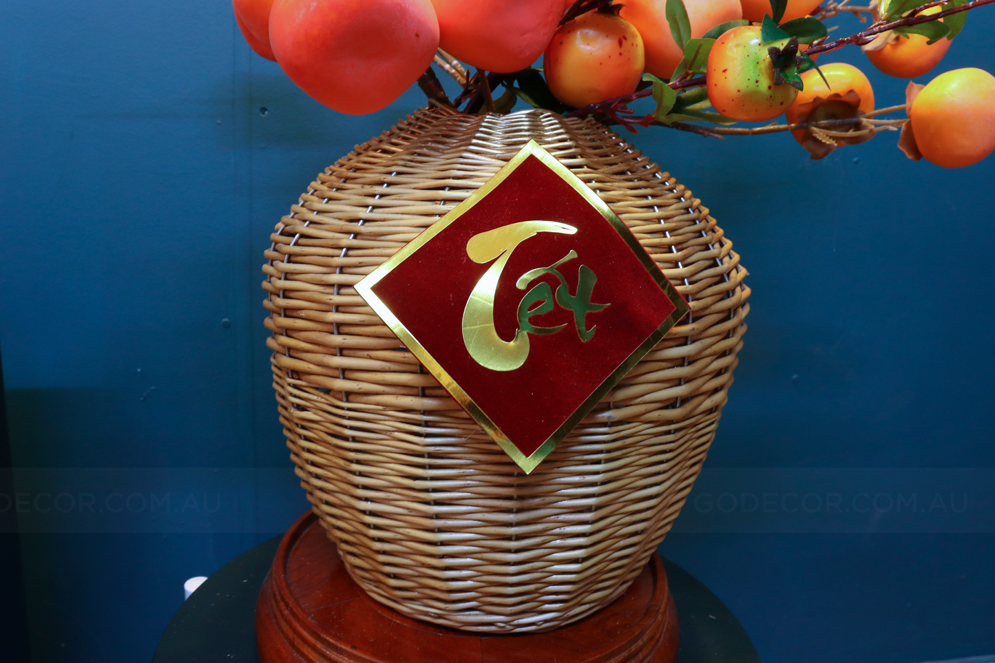 60CM Artificial Flower Realistic Persimmon And Pomegranate Branches In Rattan Vase(ARCF1)