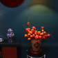 54CM Tall Artificial Flower Arrangement Realistic Persimmon Branches In Rattan Vase (ARCG1)