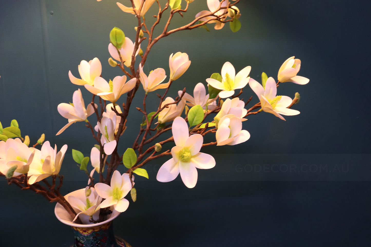80CM Tall Artificial flower Arrangement White Magnolia In Chinese Pattern Vase (ARCJ1)