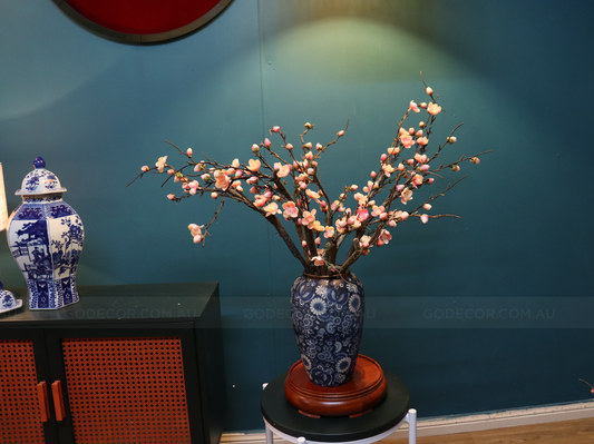 73CM Tall Artificial Flowers Arrangement Plum Blossom In Blue & White Pattern Vase (ARAL1)