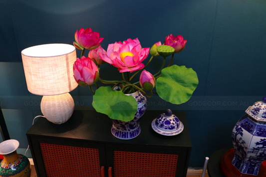 Artificial Flower Bunch Of Lotus In Blue & White Chinese Pattern Jar (ARCV1)