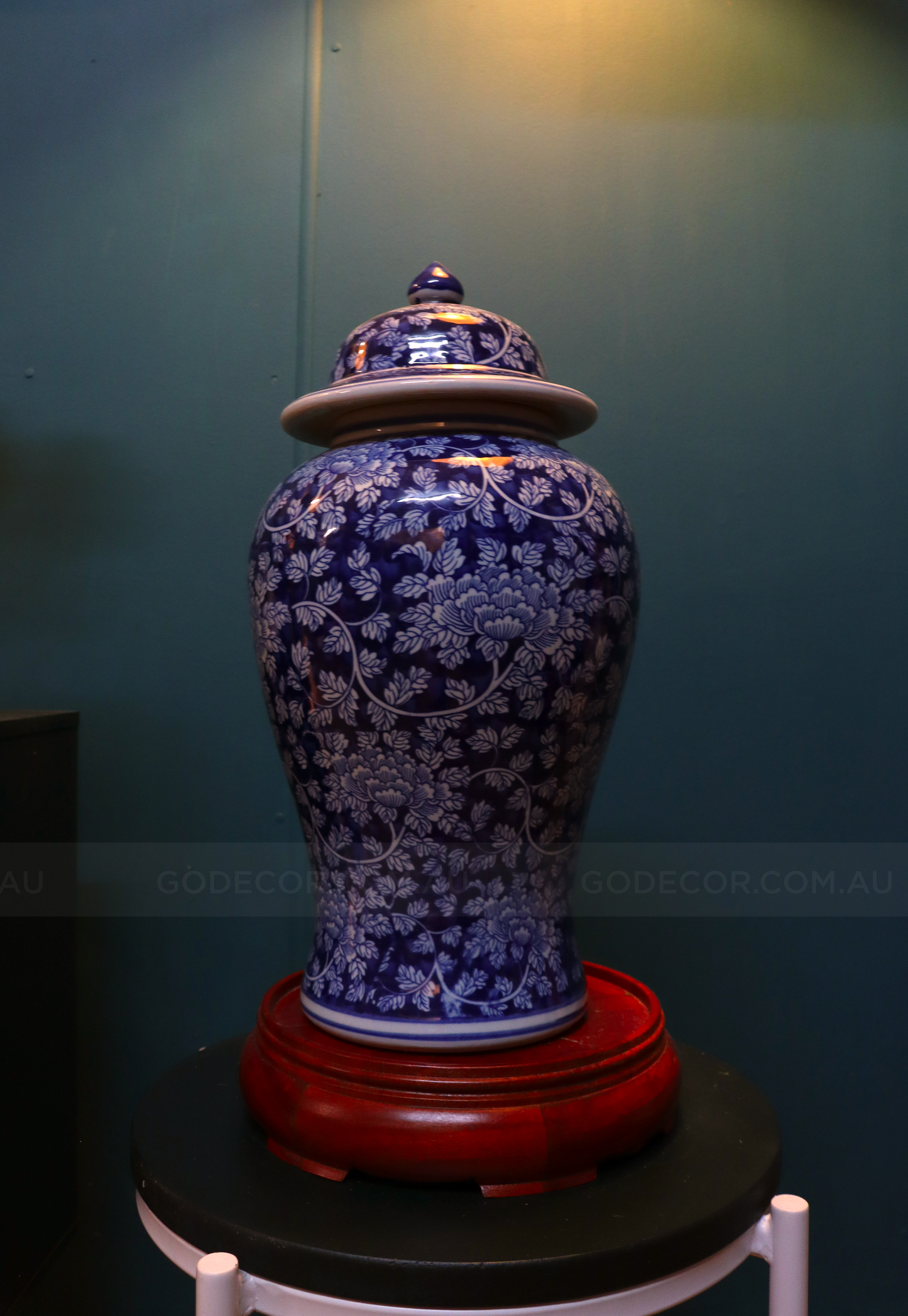 85CM Tall Artificial Flower Arrangement Realistic Lotus In Blue & White Pattern Jar (ARCK1)