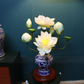 Artificial Flower White Lotus And Fruits Arrangement In Blue & White Chinese Pattern Ginger Jar (ARCV1)