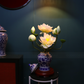 Artificial Flower White Lotus And Fruits Arrangement In Blue & White Chinese Pattern Ginger Jar (ARCV1)