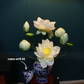 Artificial Flower White Lotus And Fruits Arrangement In Blue & White Chinese Pattern Ginger Jar (ARCV1)