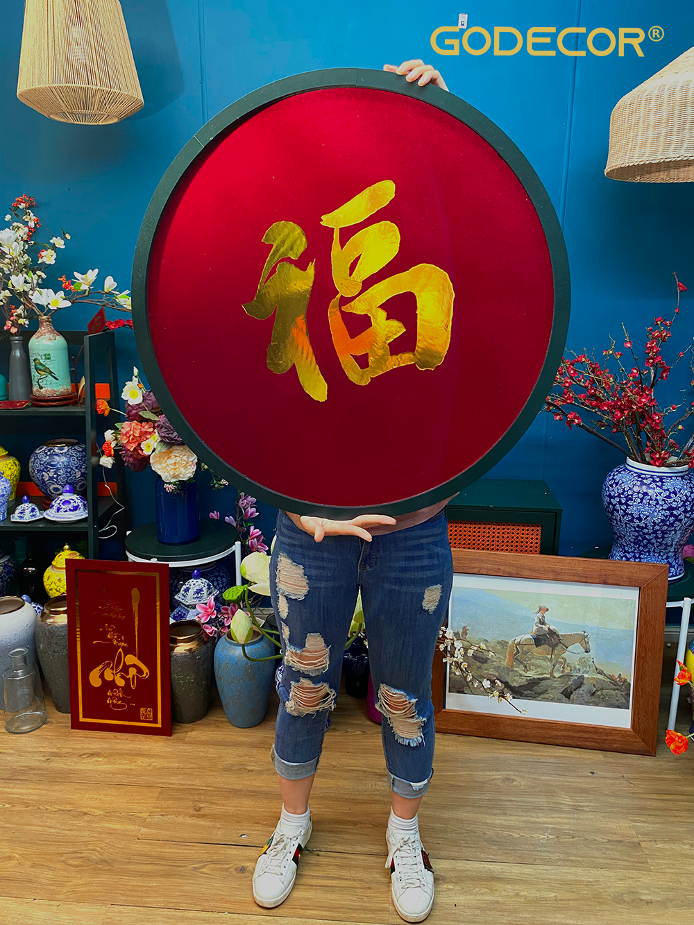 "Fu" Large Decoration Sign in Red Velvet