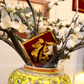 50CM Tall Artificial Flower Arrangement Realistic Plum Blossom In Yellow Chinese Pattern Jar (ARAA1)