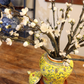 50CM Tall Artificial Flower Arrangement Realistic Plum Blossom In Yellow Chinese Pattern Jar (ARAA1)