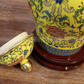 50CM Tall Artificial Flower Arrangement Realistic Plum Blossom In Yellow Chinese Pattern Jar (ARAA1)