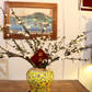 50CM Tall Artificial Flower Arrangement Realistic Plum Blossom In Yellow Chinese Pattern Jar (ARAA1)